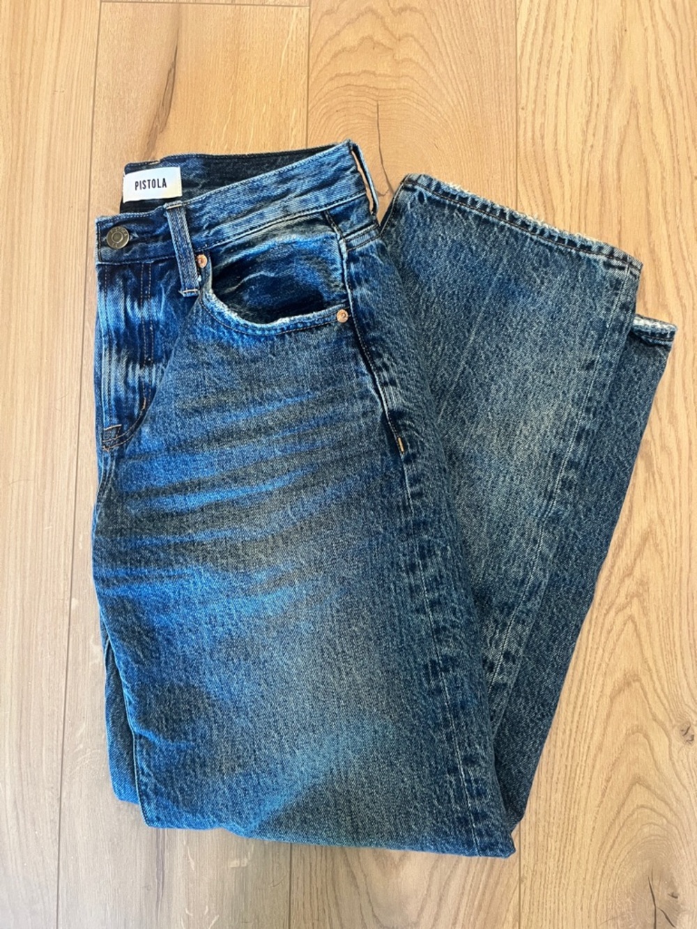 Pistola Lexi Mid Rise Bowed Straight Jean-   Artisan